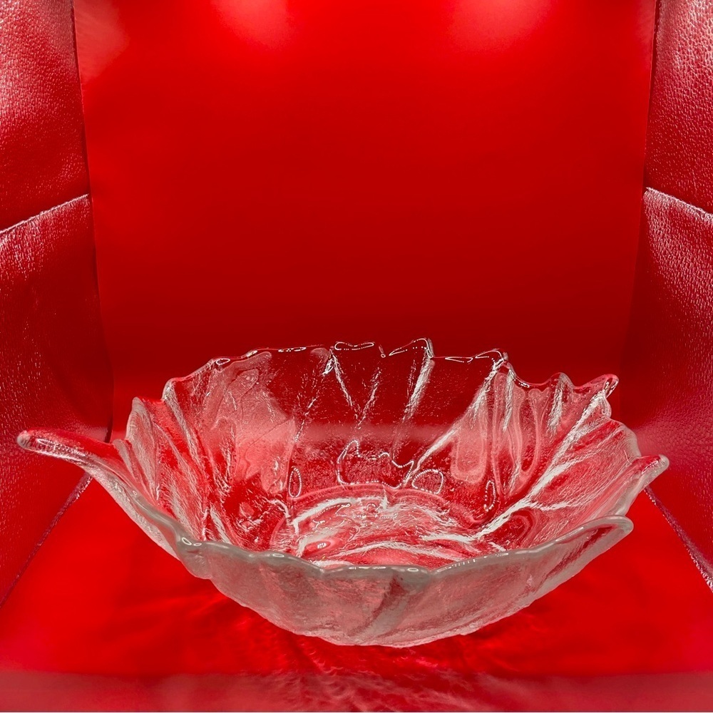 Vintage Blenko Clear Glass Cabbage Leaf Bowl l